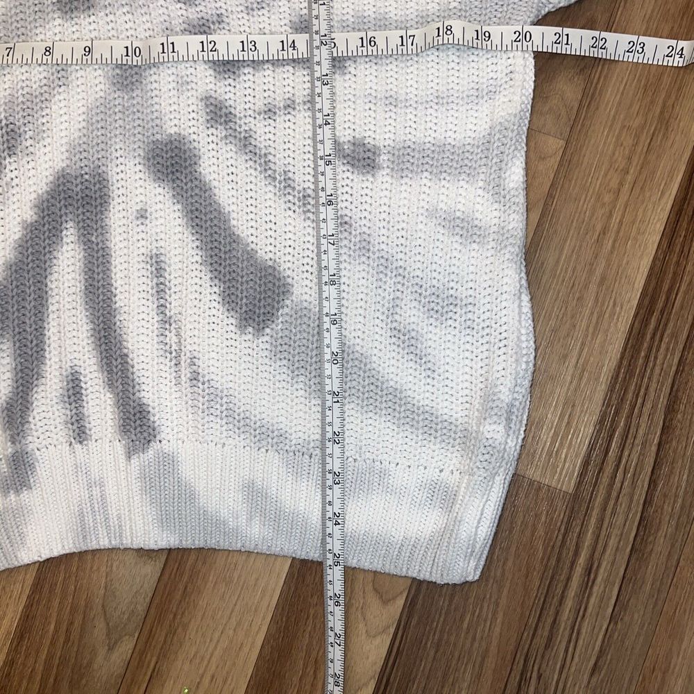 PINK Victorias Secret Gray White Knit V Neck Tie Dye Chunky Sweater Sz S - Picture 6 of 7